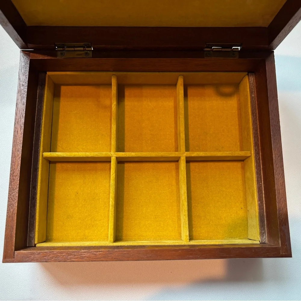 Wooden Jewelry Box Vintage Tapestry Velvet Inlay